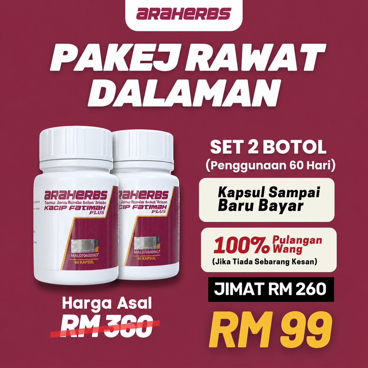 PAKEJ RAWATAN DALAMAN 2 BOTOL