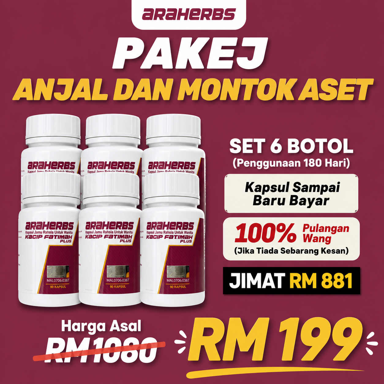 PAKEJ ANJAL DAN MONTOK ASET 6 BOTOL